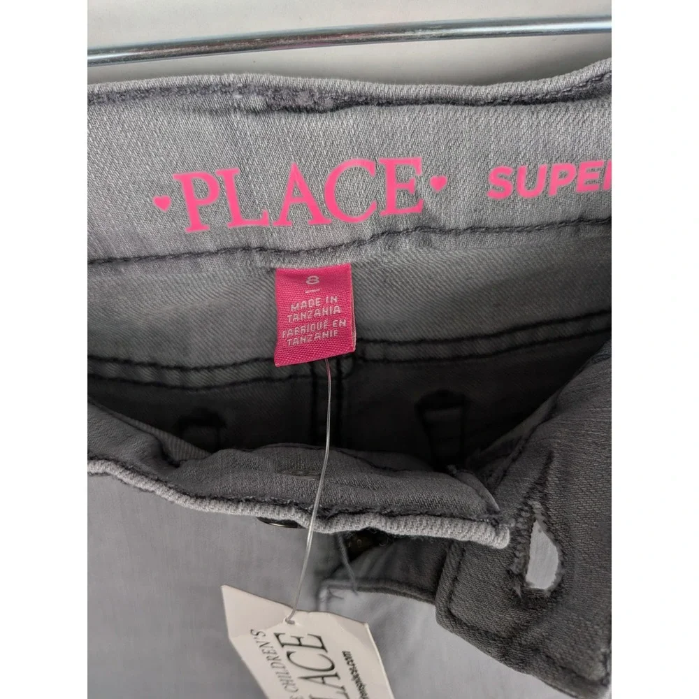 Childrens Place Girls Super Skinny Jeans Grey Adjustable Waist Size 8 NWT